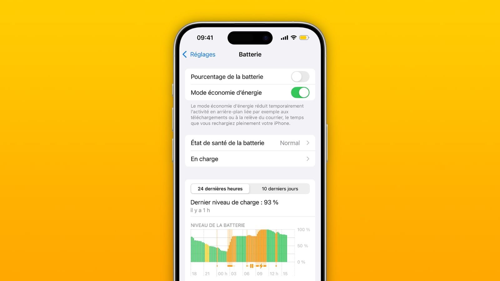 ios 18 iphone 15 pro reglages batterie mode eco